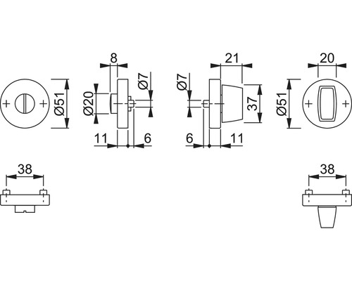 Technische tekening van een deurbeslag met maatvoering