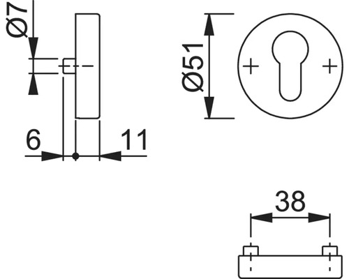 Technische tekening van een deurbeslag met maatvoering