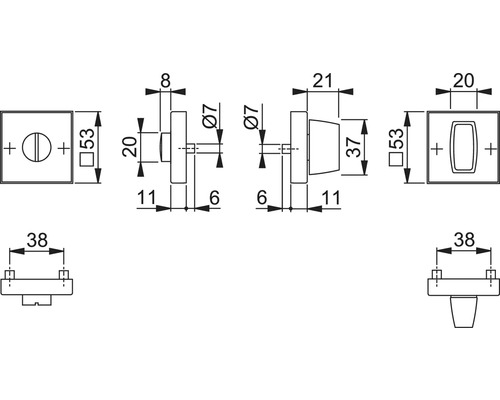 Technische tekening van een toilet slot