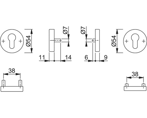 Technische tekening van een deurbeslag met maatvoering