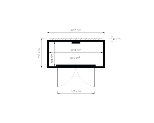 Plattegrondtekening van een tuinhuis met maatvoering