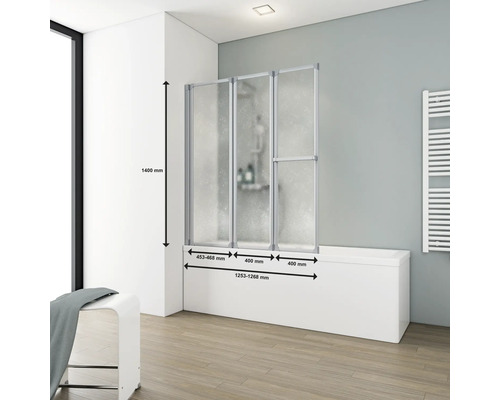 Badwand met drie elementen en maatvoering in de badkamer