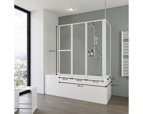 Douchescherm met afmetingen voor bad