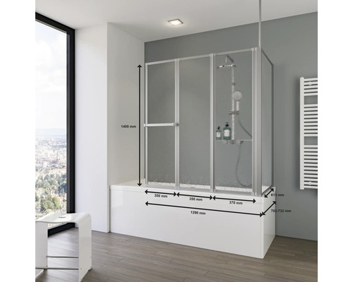 Badwand met afmetingen in de badkamer