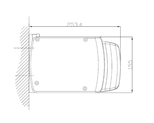 Technische tekening van een spiegelkast met afmetingen.
