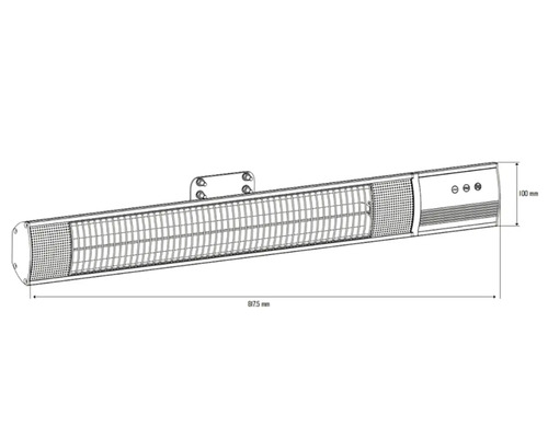 Tekening van een terrasverwarmer met afmetingen 817,5 mm lengte en 100 mm hoogte
