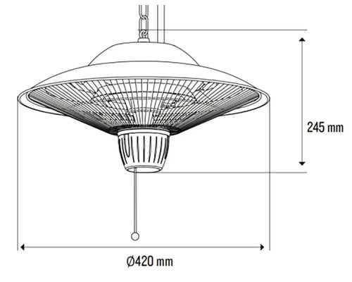 Technische tekening van een terrasverwarmer met een diameter van 420 millimeter en een hoogte van 245 millimeter