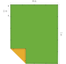 Illustratie van een rechthoekig zeil met afmetingen van 4 bij 5 meter