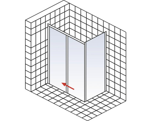 Hoekdouche met glazen deuren in betegelde douche