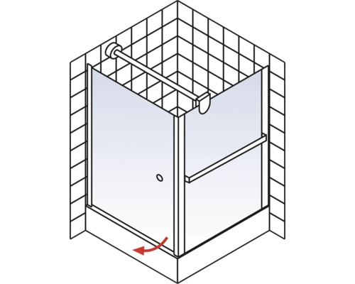 Hoekdouche met draaideur in een betegelde badkamer