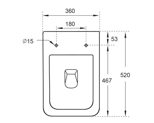 Technische tekening van een toilet met afmetingen