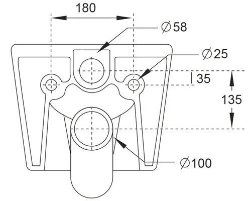 Technische tekening van een montageonderdeel met maataanduidingen in millimeters.