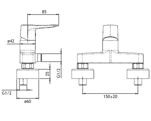 Technische tekening van een kraan met maatvoering