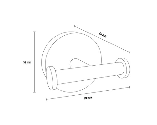 Technische tekening van een enkele wandhaak met afmetingen van 52 x 45 x 60 mm.