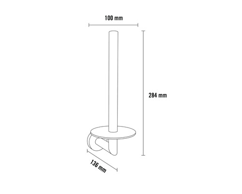 Technische tekening van een toiletpapierhouder met afmetingen.