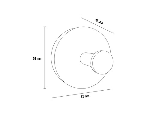 Technische tekening van een wandhaak met de afmetingen 52 mm en 42 mm.