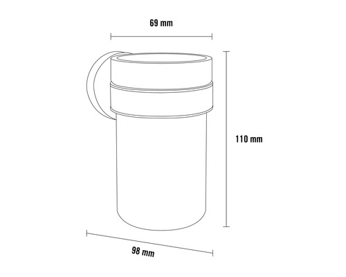 Illustratie van een container met de afmetingen 69 mm x 98 mm x 110 mm