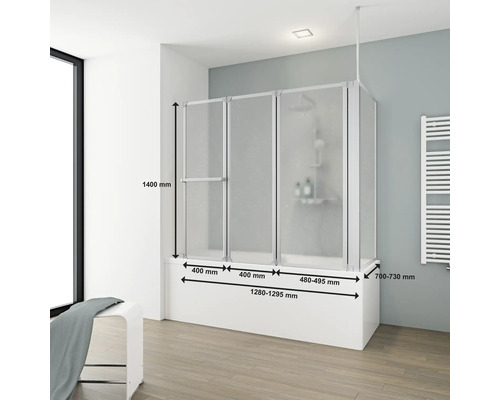 Badwand met afmetingen voor badkamer