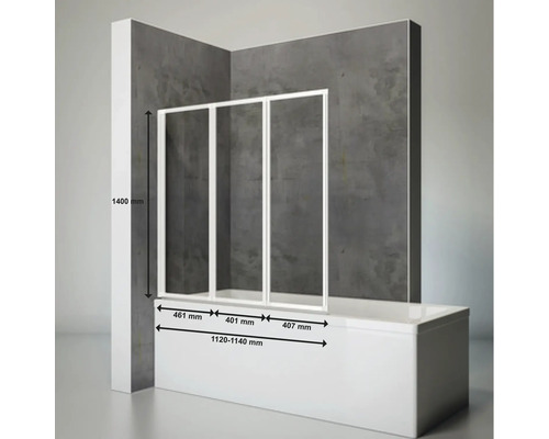 Badwand met drie elementen en maataanduidingen