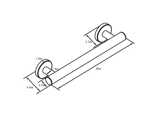Tekening van een handdoekhouder van 30 centimeter met maatvoering