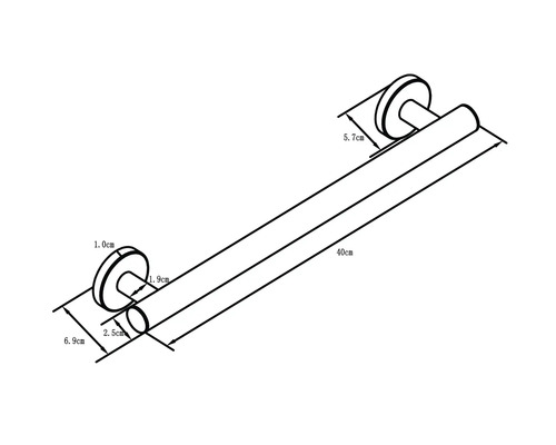 Tekening van een 40 centimeter lange steunbalk met de afmetingen 1,0 centimeter, 1,9 centimeter, 2,5 centimeter, 5,7 centimeter en 6,9 centimeter.