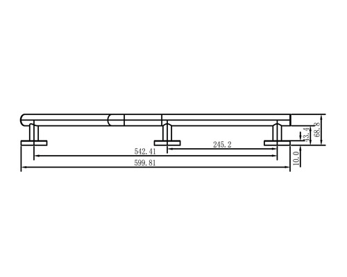 Technische tekening van een leuning met afmetingen