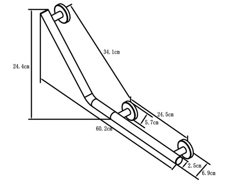 Technische tekening van een steungreep met afmetingen.