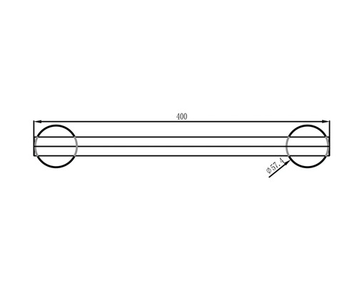 Technische tekening van een stang met een lengte van 400 en een diameter van 57,4.