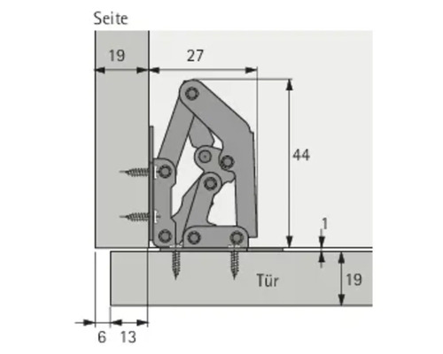 Technische tekening van een klepbeslag met maatvoering voor montage.