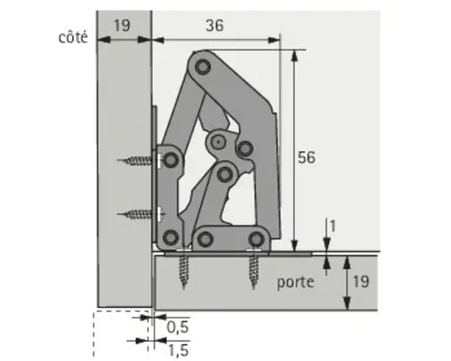 Tekening van een klepbeslag met afmetingen