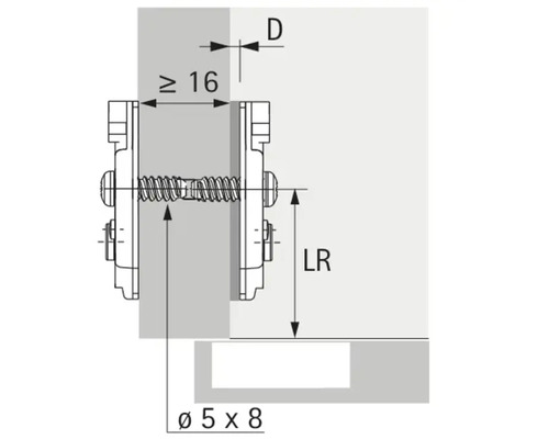 Technische tekening van een meubelbeslag met maatvoering