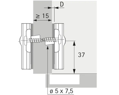 Technische tekening van een meubelconnector met afmetingen