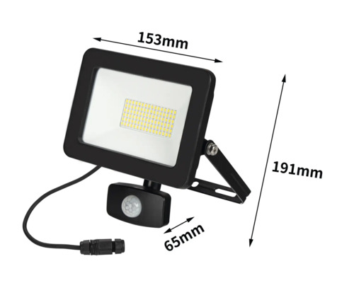LED-schijnwerper met bewegingsmelder en afmetingen