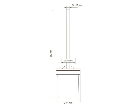 Technische tekening van een toiletborstel met afmetingen