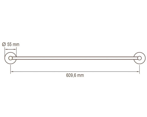 Technische tekening van een handdoekstang met maatvoering