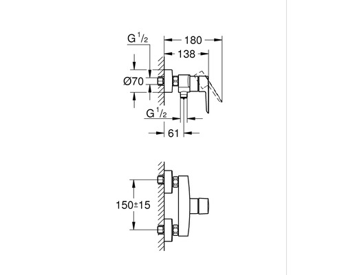 Technische tekening van een kraan met maatvoering