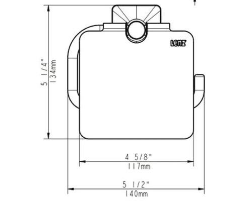 Technische tekening van een Lenz product met afmetingen in inches en millimeters.