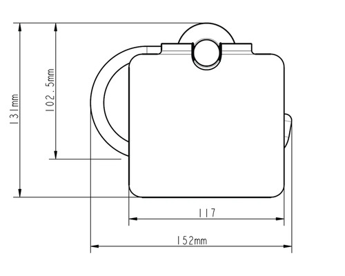 Technische tekening van een toiletpapierhouder met afmetingen