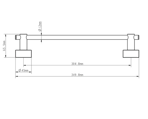 Technische tekening van een handdoekstang met afmetingen