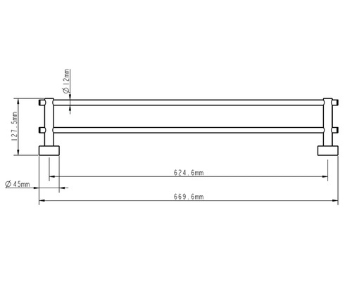 Technische tekening van een handdoekhouder met maatvoering