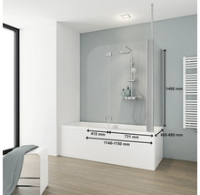 Badkamer met ligbad, glazen badwand en afmetingen