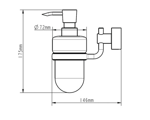 Technische tekening van een zeepdispenser met maatvoering