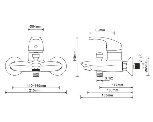 Technische tekening van een kraan met afmetingen