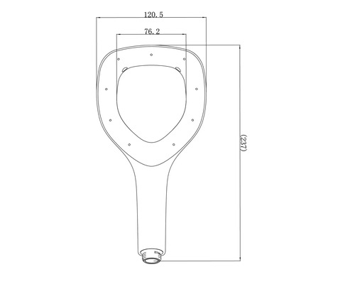 Technische tekening van een douchekop met afmetingen