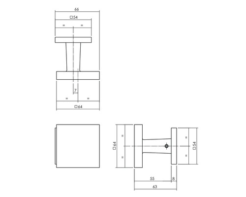Technische tekening van een meubelknop met afmetingen