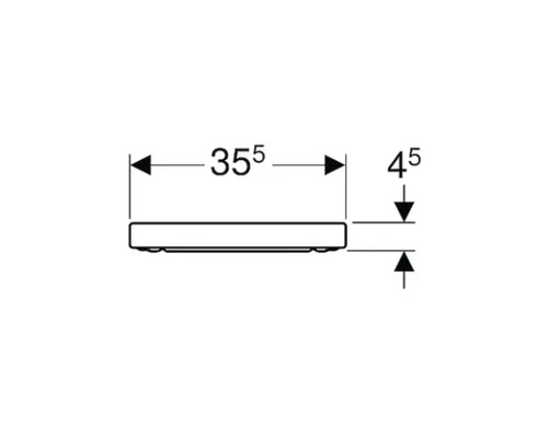 Technische tekening van een toiletzitting met de afmetingen 355 en 45