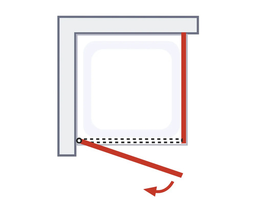 Weergave van een draaibaar douchewandbeslag met draaipunt en pijl