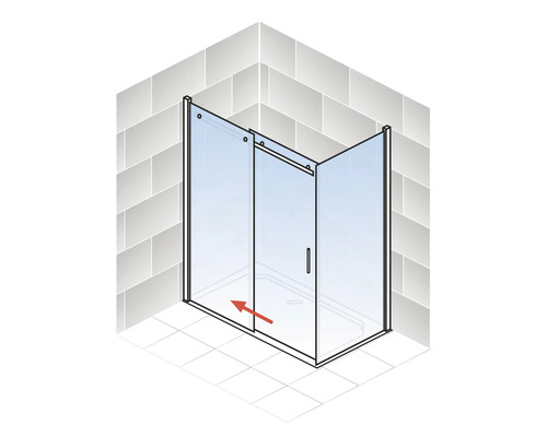 Douchecabine met schuifdeur in een badkamerhoek