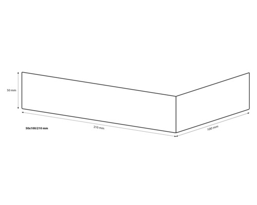 Technische tekening van een balk met de afmetingen 50 x 100 x 210 millimeter