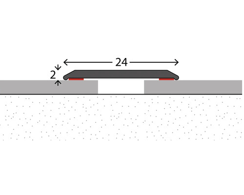 Afbeelding van een dilatatievoegafdekking van 24 millimeter breed en 2 millimeter hoog